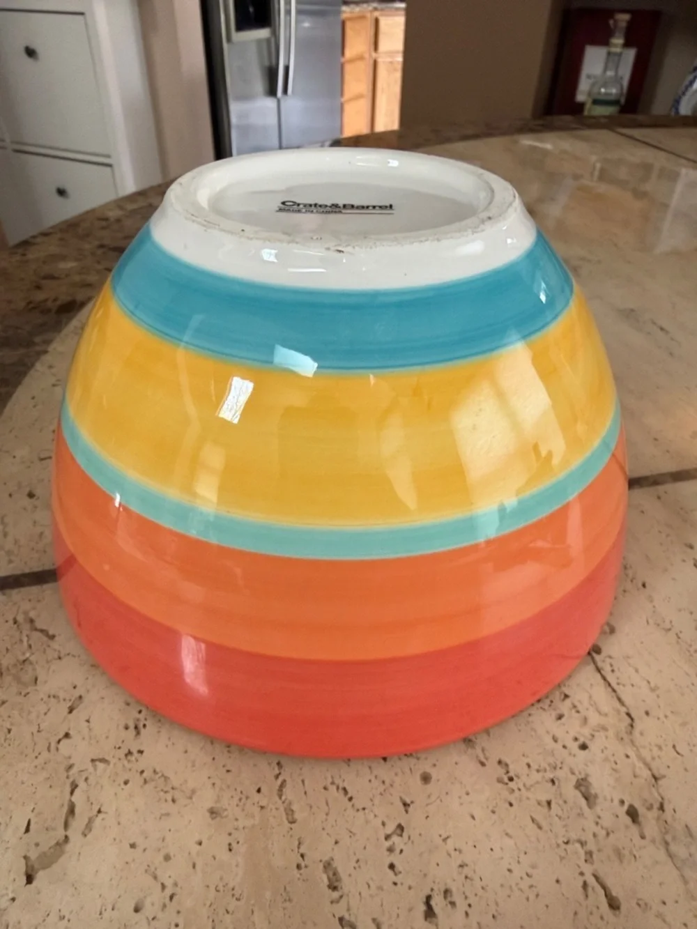 Crate&Barrel Striped Ceramic Bowl in Yellow, Blue, Orange
